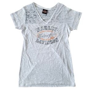 Harley-Davidson Women's Tee Short Sleeve V-Neck Size XL, White